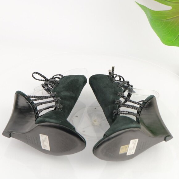 SCHUTZ Womens Camurca Cabra Sandal Size 8 Black Suede Wedge Heel Ankle Wrap Tie - Picture 8 of 11